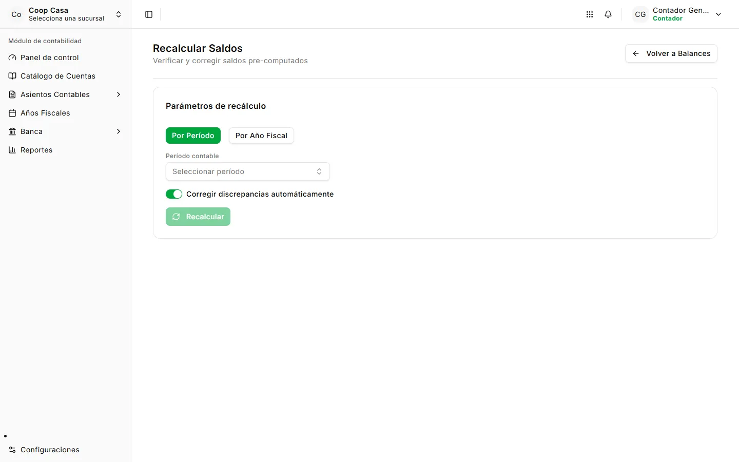 Recálculo de balances