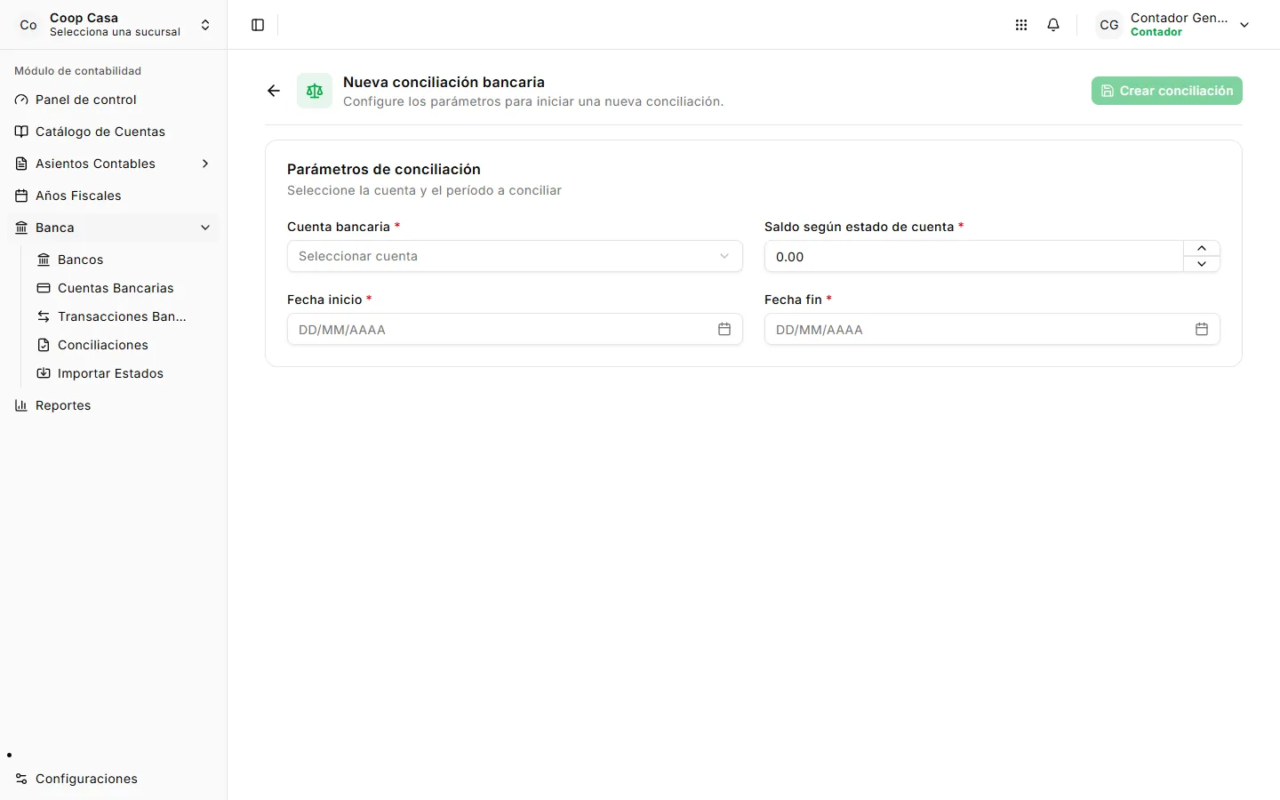 Formulario de una nueva conciliación