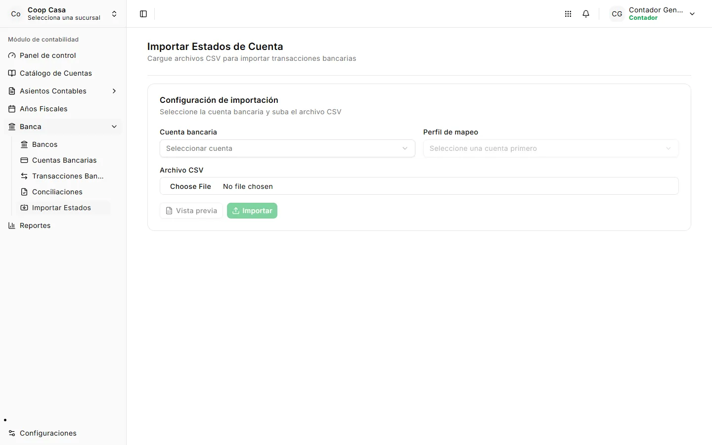 Importación de un estado de cuenta bancario