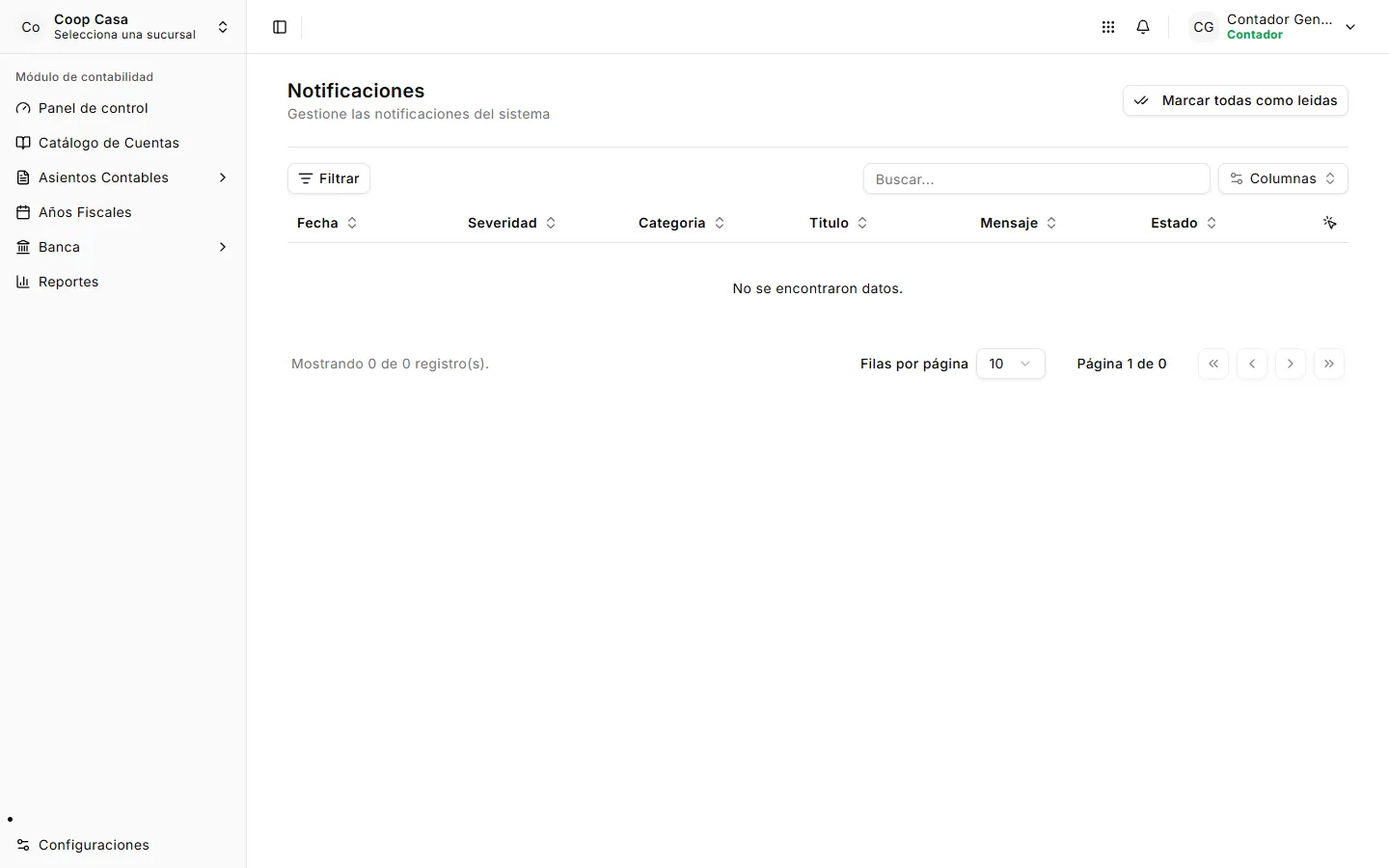 Notificaciones del módulo de contabilidad