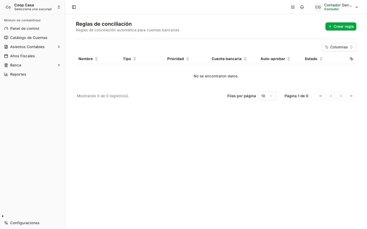Listado de reglas de conciliación