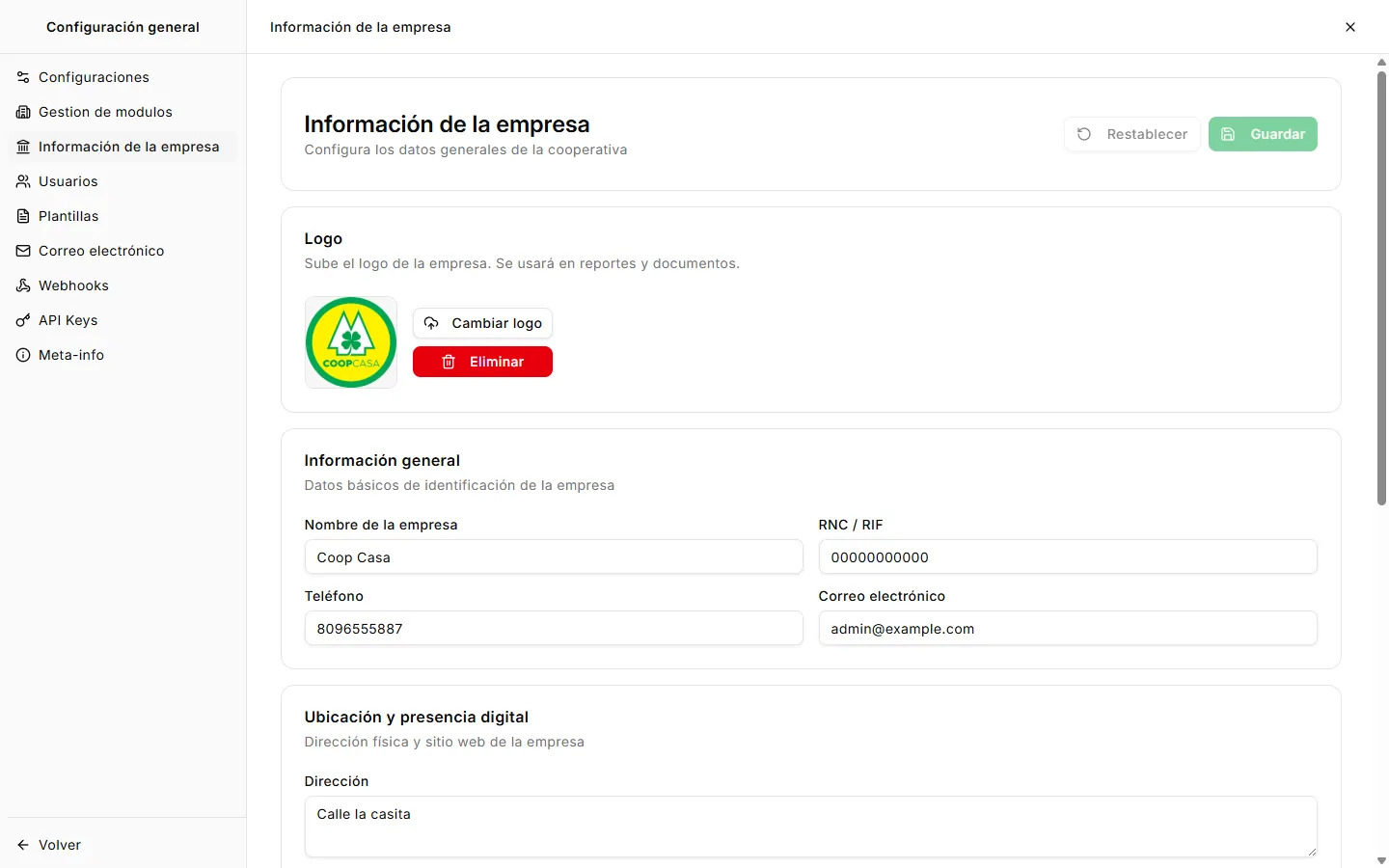 Información de la empresa