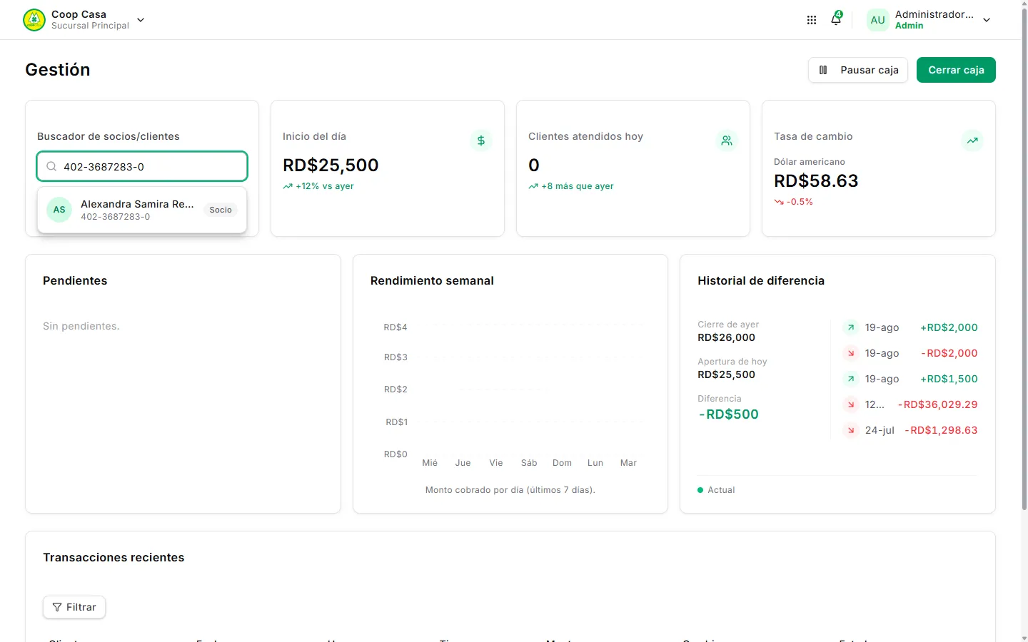 Buscador de socios con un resultado