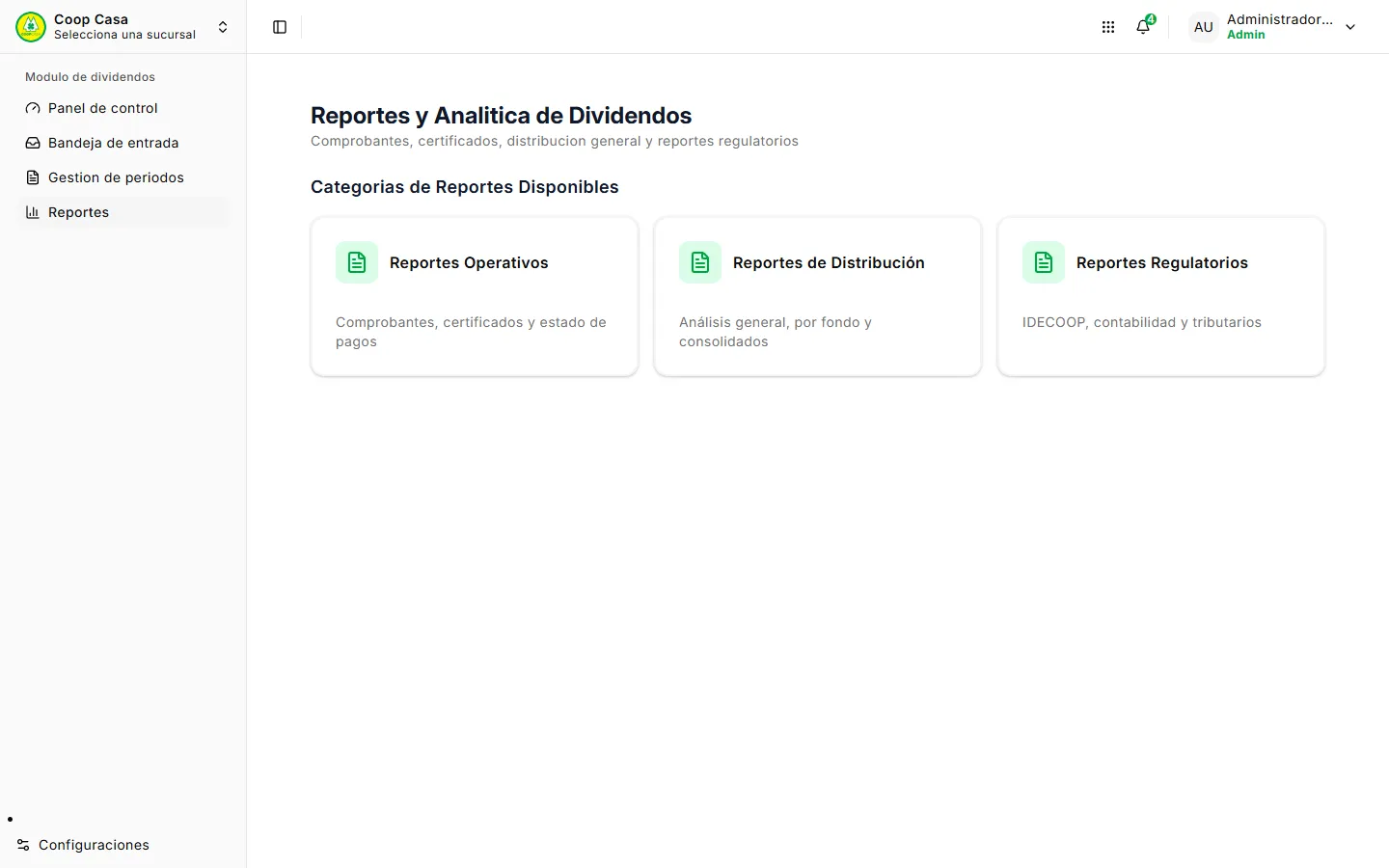 Reportes del módulo de dividendos