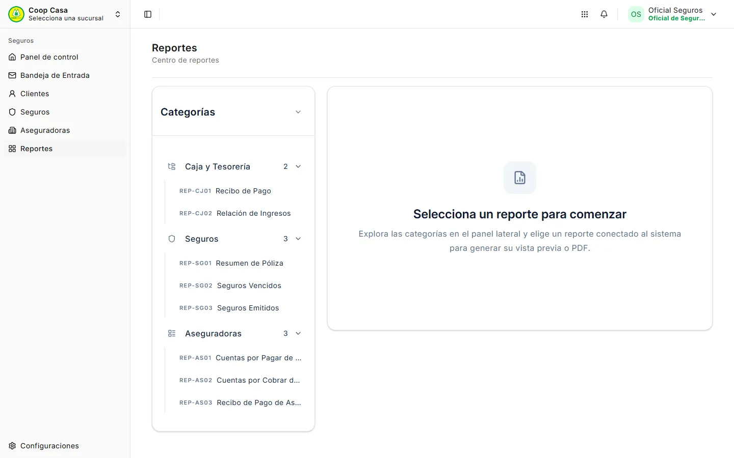 Reportes del módulo de seguros