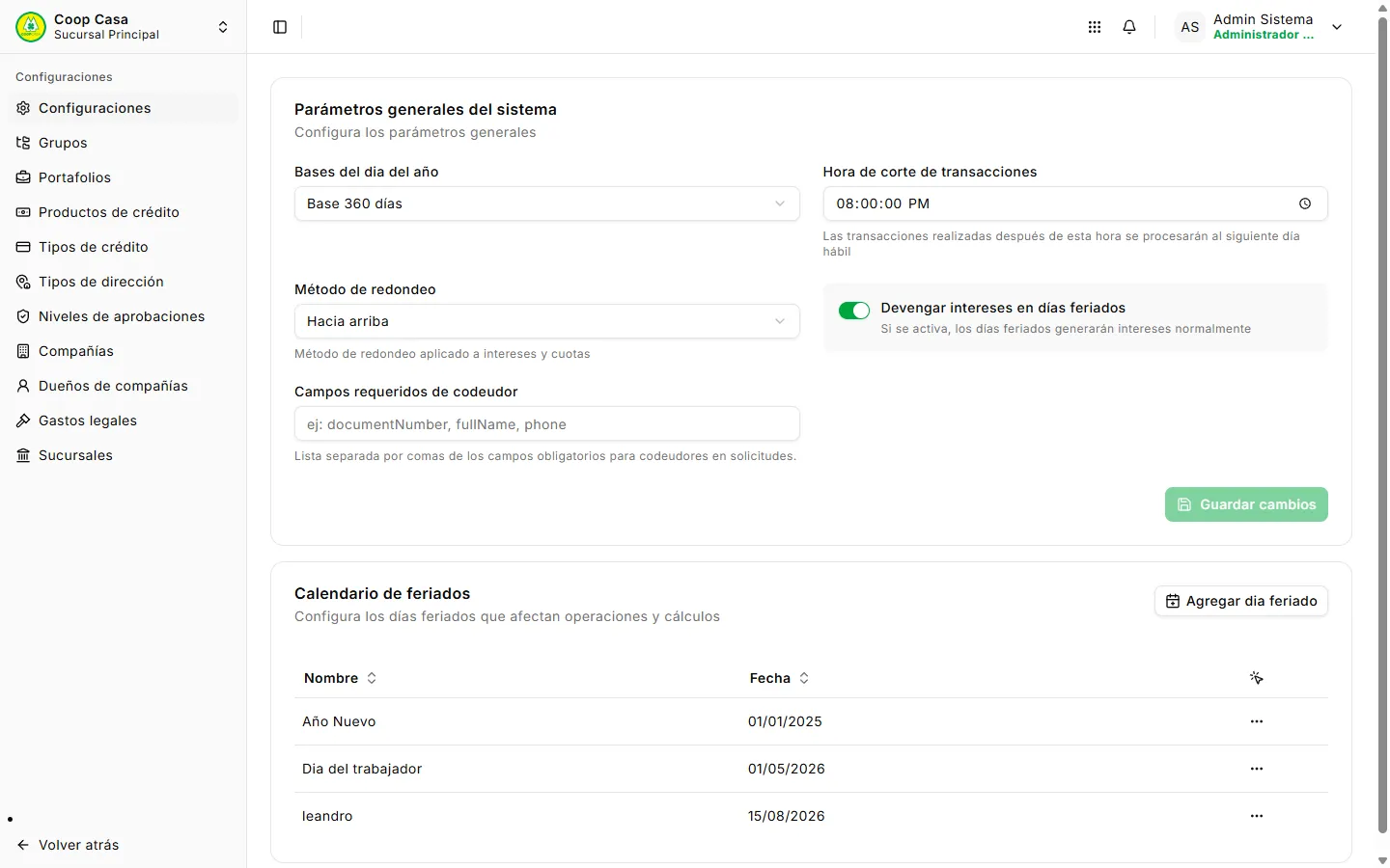 Configuraciones del módulo de préstamos