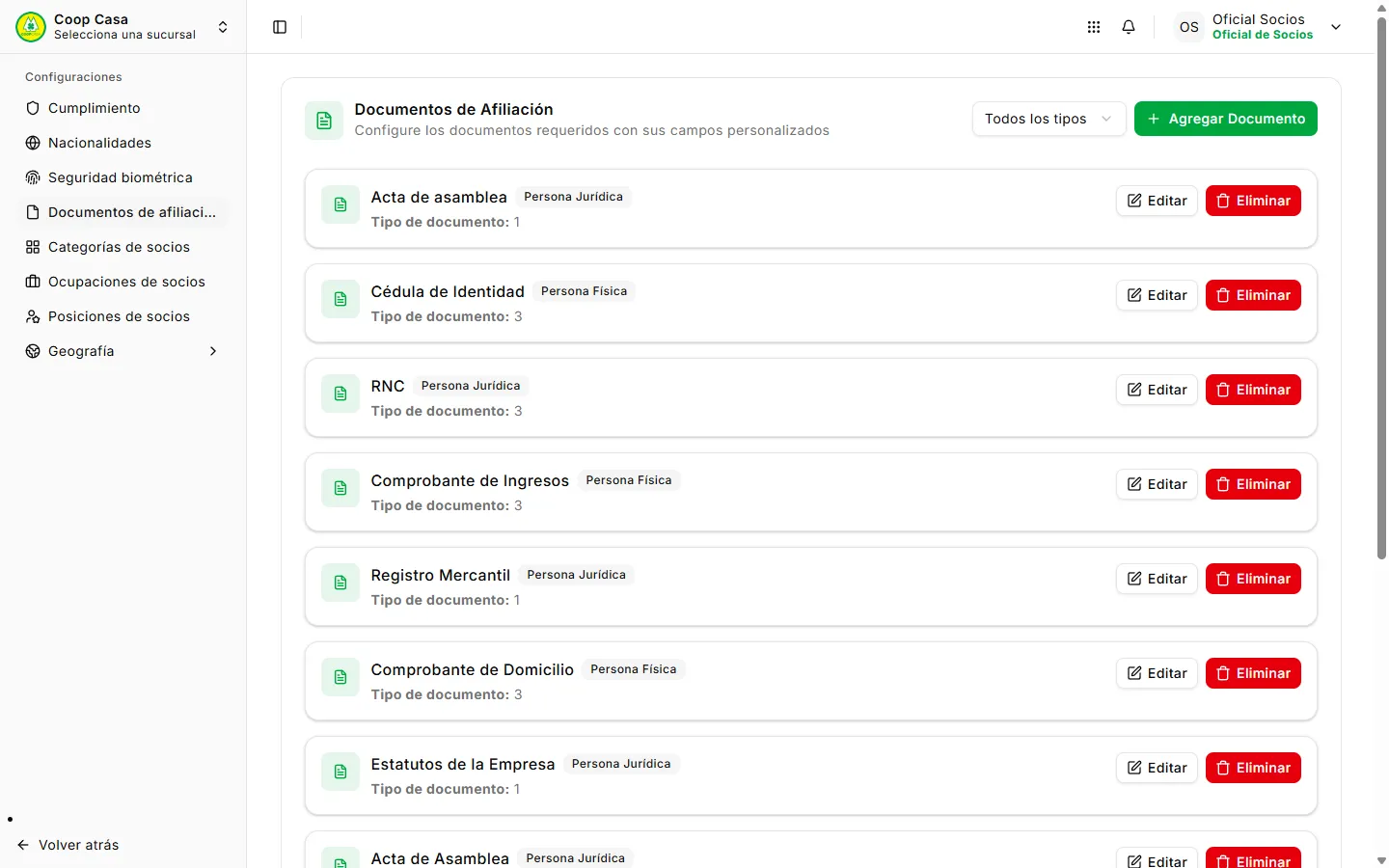 Documentos de afiliación