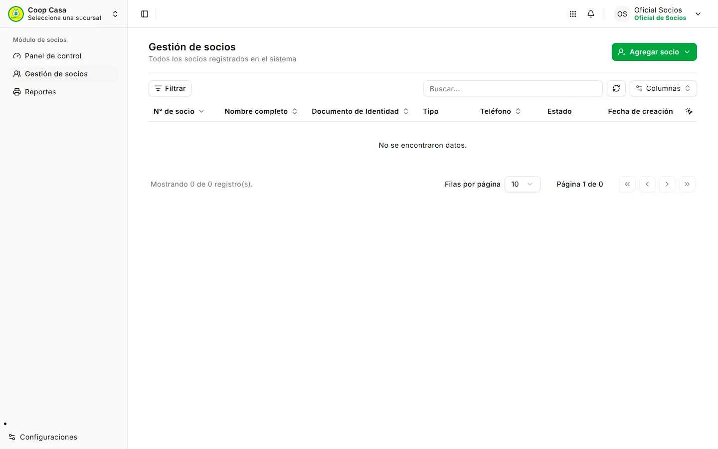 Listado de socios