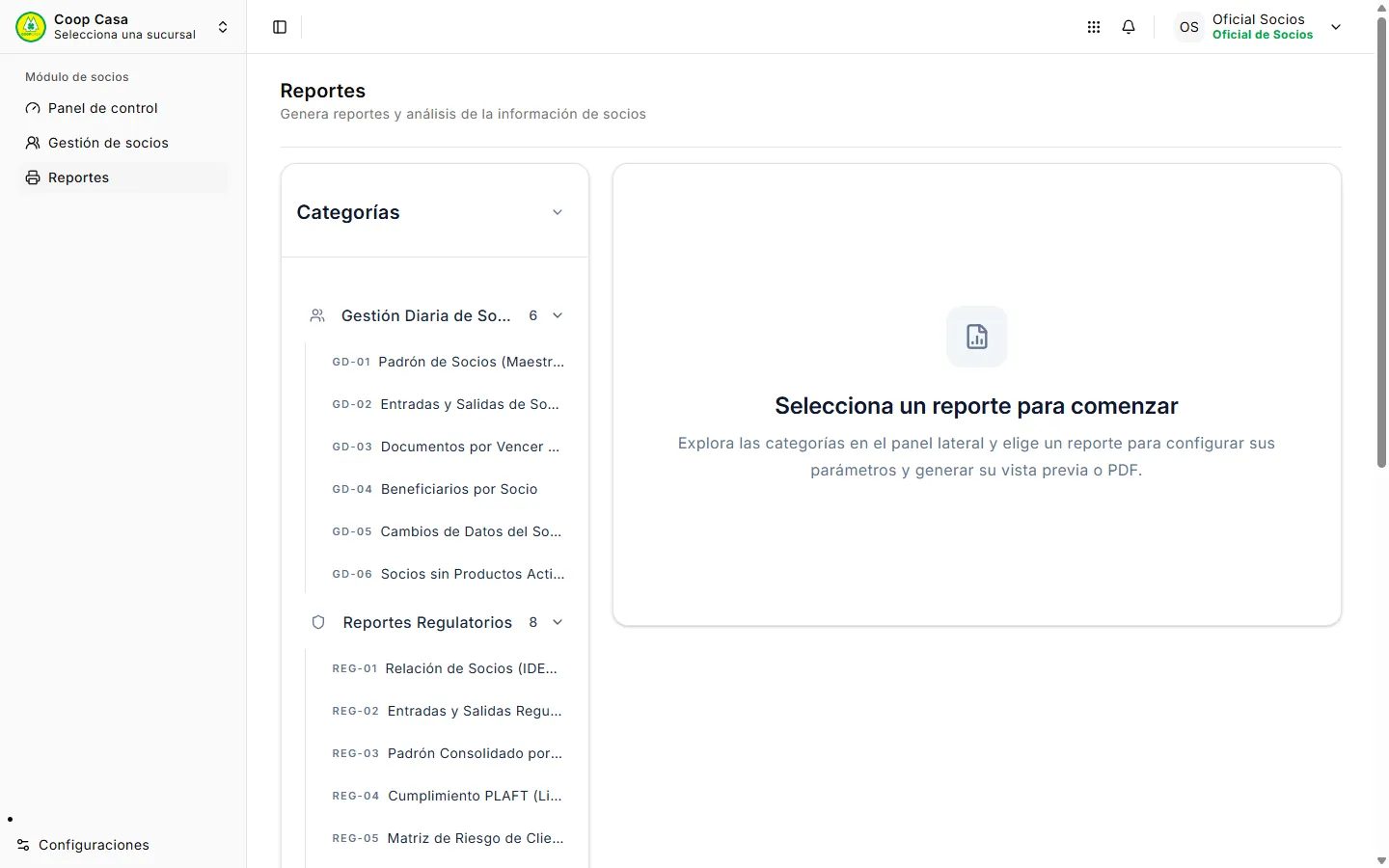 Reportes del módulo de socios