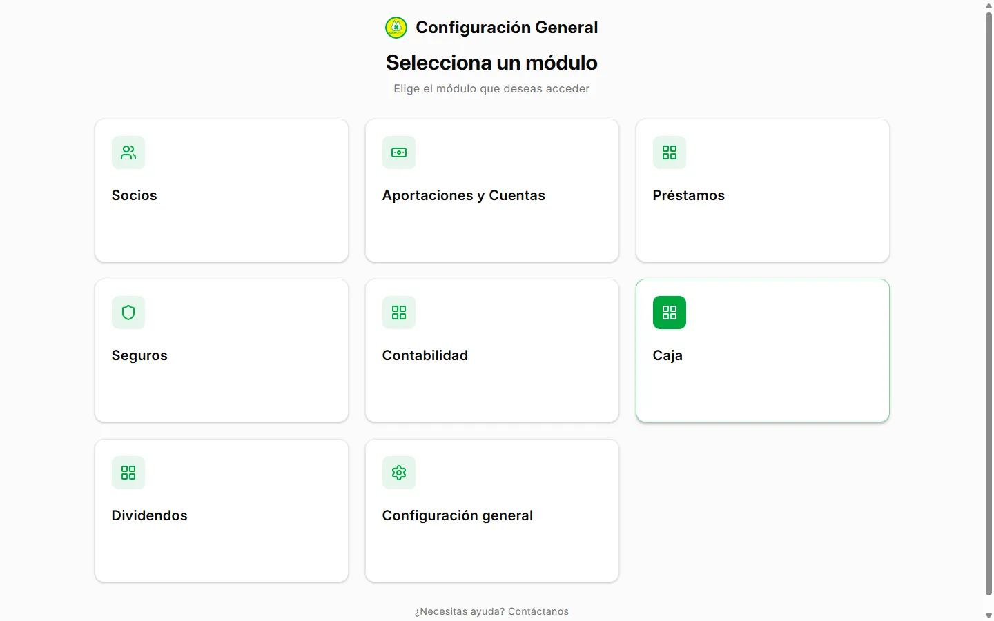 Portal de selección de módulos