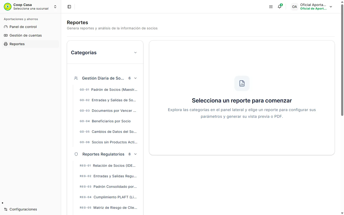 Reportes del módulo de aportaciones y cuentas
